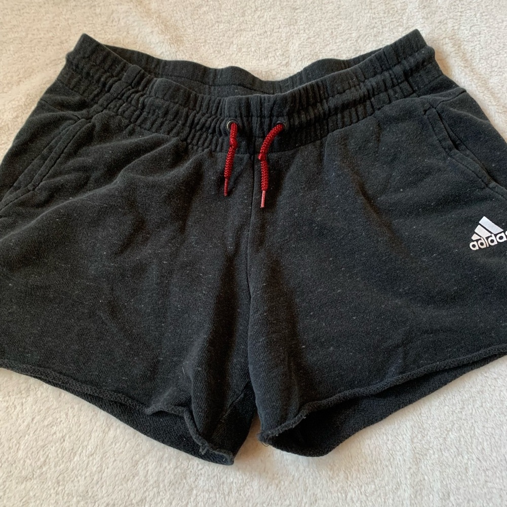 Adidas Black Women's Athletic Shorts with Red Drawstring M